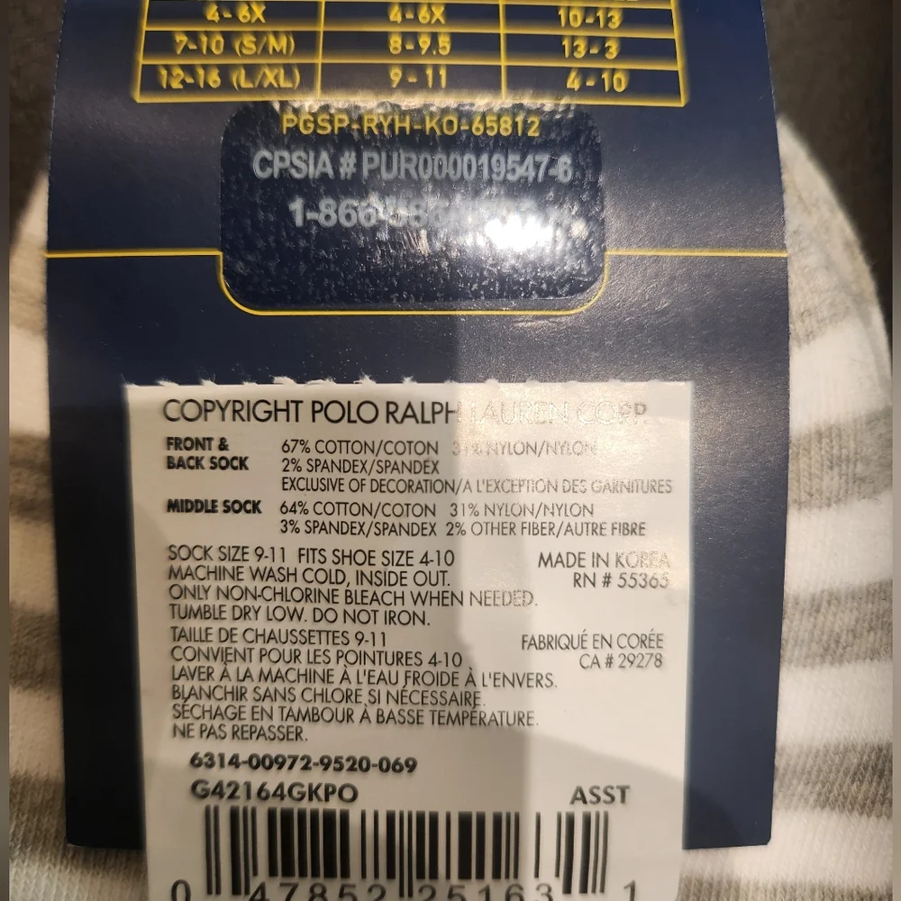 NWT Girl's Polo Ralph Lauren 3 Pairs Light Pink and White Striped Ankle Socks